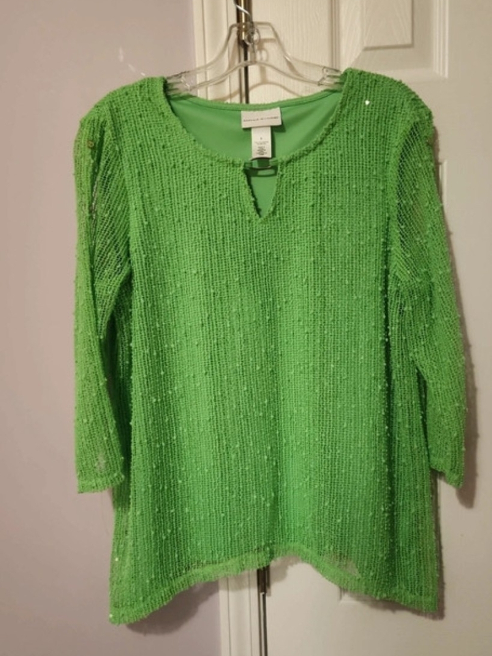Alfred Dunner Bright Green Sequin Knit Top